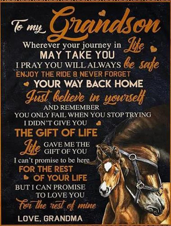 Blanket - Grandson Blanket To My Grandson Wherever Your Journey In Life Horse Gift For Christmas, Home Decor - Thegiftio UK