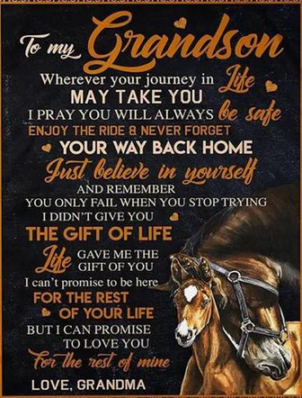 Blanket - To My Grandson Wherever Your Journey In Life Horse Blanket Gift For Christmas, Home Decor - Thegiftio UK
