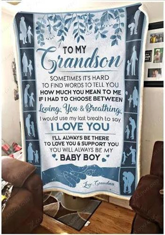 Blanket - Blanket To My Grandson My Baby Boy Gift For Christmas, Home Decor Bedding Couch Sofa Soft - Thegiftio UK