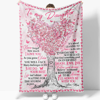 Blanket Gift For Daughter, Never Forget How Much I Love You Blanket, Pink Heart Tree Blanket - Thegiftio UK
