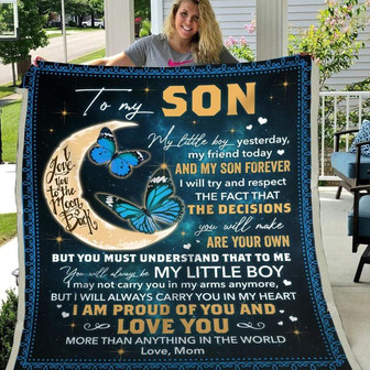 Blanket Gift To My Son From Mom Butterfly Moon Art My Little Boy Yesterday My Friend Today - Thegiftio