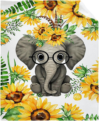 Blanket Glasses Elephant and Sunflower Light Weight Throw Quilt Comfy Fluffy for Bed Sofa Suitable All Seasons - Thegiftio