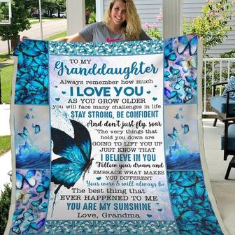 Blanket Grandma To Granddaughter Birthdays Gift Blanket Blue Butterfly Art Always Remember How Much I Love You - Thegiftio UK