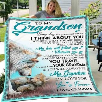 Blanket - Wolves To My Grandson Blanket Gift For Christmas, Home Decor Bedding Couch Sofa Soft and Comfy - Thegiftio UK