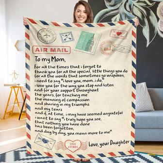 Blanket Love Letter to My Mom Personalized Printed Air Mail Throw Blankets for Couch Sofa Bed Supersoft Flannel Throws Birthday Mother's Day - Thegiftio UK