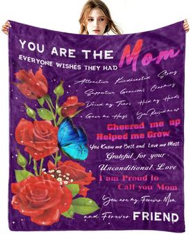 Blanket Gifts for Mom-Blue Butterfly and Red Rose Blanket for Mom From Daughter or Son - Thegiftio UK
