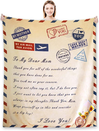 Blanket for Mom from Daughter or Son - Soft Flannel Hug Mother Letter Throw Blanket Thanksgiving, Christmas, Mother's Day, Birthday Gifts - Thegiftio