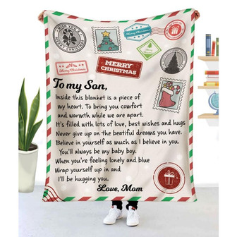Blanket Mom To Son Inside This Blanket Is A Piece Of My Heart - Thegiftio UK