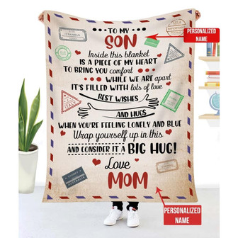 Blanket Mom To Son Inside This Blanket Is A Piece Of My Heart - Thegiftio UK