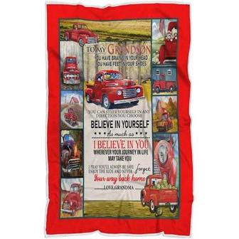 Blanket - To My Grandson Red Truck Blanket, from Grandma Gift For Christmas, Home Decor Bedding Couch - Thegiftio UK