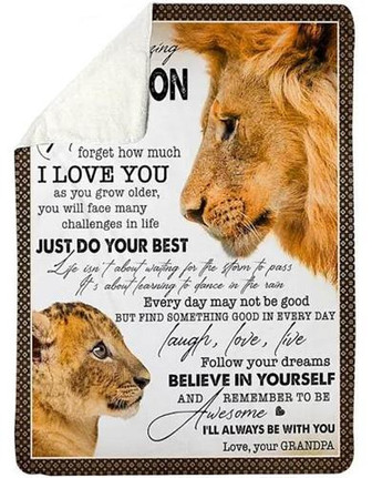 Blanket - Grandpa To My Grandson Blanket Lion How Much I Love You Blanket Gift For Christmas, Home Decor - Thegiftio UK