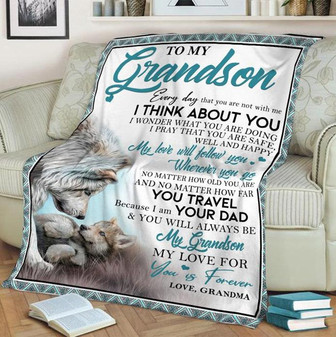 Blanket - To My Grandson Blanket, Wolf Grandson Blanket, For Grandson Gift For Christmas, Home Decor - Thegiftio UK