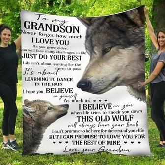Blanket - To My Grandson Just Do Your Best Love Wolf Grandma Blanket Gift For Christmas, Home Decor - Thegiftio UK