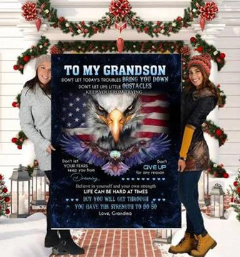 Blanket - To My Grandson From Grandma Eagle USA Blanket Gift For Christmas, Home Decor Bedding Couch - Thegiftio