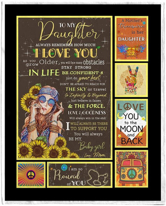 Blanket - To My Daughter Peace Love Hippie Girl Sunflower Fleece Blanket Gift For Christmas, Home Decor - Thegiftio UK