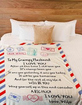 Blanket - To My Grumpy Husband I Love You Fleece Blanket Gift For Christmas, Home Decor Bedding Couch - Thegiftio UK