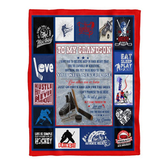 Blanket - To My Grandson Ice Hockey Fleece Blanket Gift For Christmas, Home Decor Bedding Couch Sofa Soft - Thegiftio UK