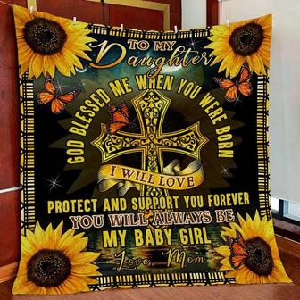Blanket - To My Daughter God Blessed Me Sunflower Fleece Blanket Gift For Christmas, Home Decor - Thegiftio UK
