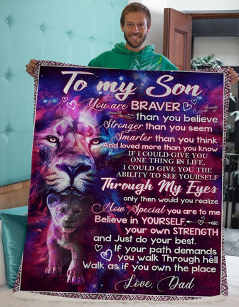 Blanket - 0001 To My Son Lion Love Dad Blanket Fleece Blanket Gift For Christmas, Home Decor Bedding Couch - Thegiftio UK