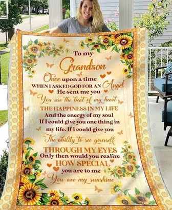 Blanket - To My Grandson You Are My Sunshine Blanket Gift For Christmas, Home Decor Bedding Couch Sofa Soft - Thegiftio UK