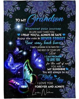 Blanket - To My Grandson I Can Promise To Love You Butterflies Blanket Gift For Christmas, Home Decor - Thegiftio UK
