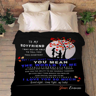 Blankets- "To My Boyfriend You Mean The World To Me"- Personalized Blanket, Gift For Wife, Christmas Blanket, Valentine, Wedding, Anniversary - Thegiftio UK