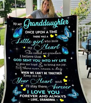 Blue Butterfly To My Graddaughter Keep Me In Your Heart And I'll Stay There Forever Love Grandma Fleece Blanket - Thegiftio UK