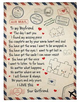 To My Boyfriend I Found My Missing Piece Air Mail Blanket Gift For Boyfriend From Girlfriend Birthday Gift Home Decor - Thegiftio UK