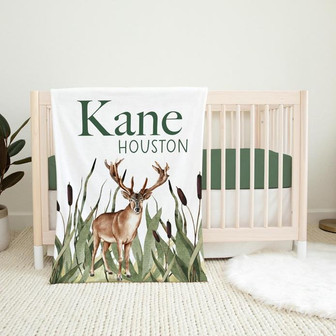 Buck Blanket, Personalized Buck Baby Blanket, Deer Antlers Baby Blanket, New Baby Gift, Buck Hunter Nursery Theme, Buck Baby Shower - Thegiftio UK