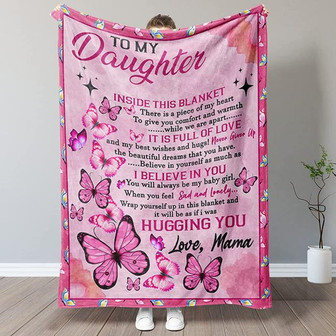 Butterfly To my daughter I Believe In You Pink Blanket Gift For Daughter From Mama Birthday Gift Home Decor - Thegiftio