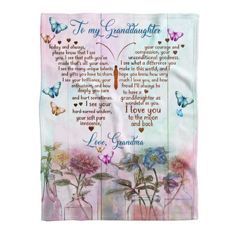 Butterfly Flower To My Granddaughter From Love Grandma Fleece Blanket Gift For Christmas, Home Decor - Thegiftio UK
