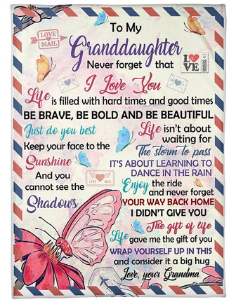 Butterfly Love Mail To My Granddaughter Never Forget That I Love You Gift From Grandma Fleece Blanket - Thegiftio UK