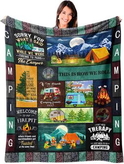 Camper Blanket Camping Throw Blankets Super Soft Warm Cozy Camp Lovers Throws Flannel Fleece Blankets for Campsite Outdoors RV Travel Hiking Bed Sofa Couch - Thegiftio UK