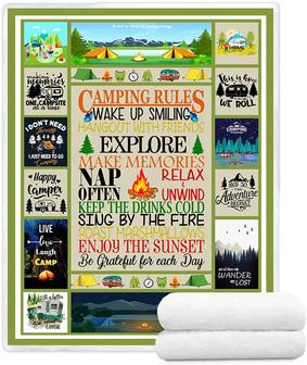 Camping Blankets Super Soft and Warm Camping Rules Throw Blanket for Women and Men Gifts for Camping Lovers Camper Microfiber Flannel Fleece Blanket for Bed Couch Bedroom Office Travel - Thegiftio UK