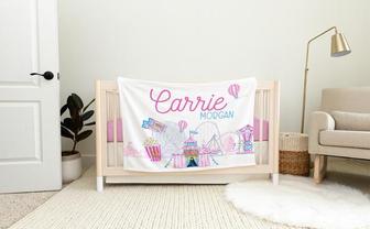 Carnival Blanket, Personalized Girl Carnival Baby Blanket, Amusement Park Baby Blanket, Carnival Theme Toddler Blanket - Thegiftio UK
