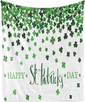 Clover Leaf Throw Blanket -Saint Patrick's Day Blanket Happy St Patrick's Day Lettering with Little Shamrocks - Thegiftio UK