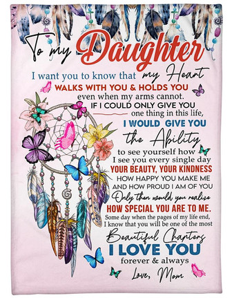 Colorful Butterfly To my Daughter Fleece Blanket, Walks With You & Holds You Gift For Daughter From Mom Birthday Gift - Thegiftio UK