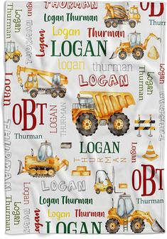 Construction Personalized Baby Blankets - Custom Baby Blanket with Name for Boys - Thegiftio UK