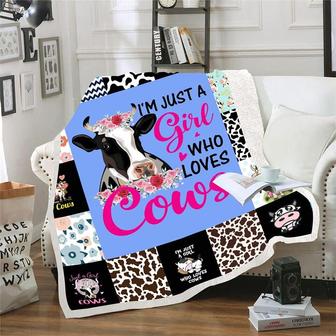 Cow Print Blanket I'm Just A Girl Who Loves Cows Blue Cute Cows Throw Blankets Birthday Christmas Gift - Thegiftio UK