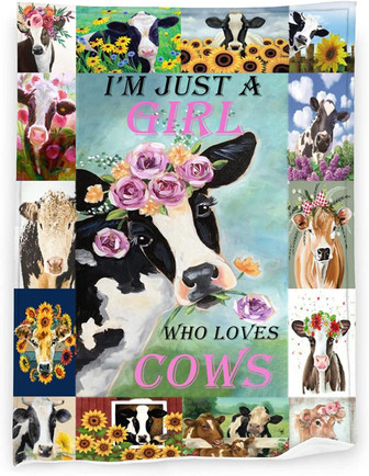 Cow Blanket I'm Just A Girl Who Loves Cows Blanket Funny Farm Cow Animals Fleece Blanket for Girls Warm Fuzzy Blanket for Bed Couch Chair Living Room - Thegiftio
