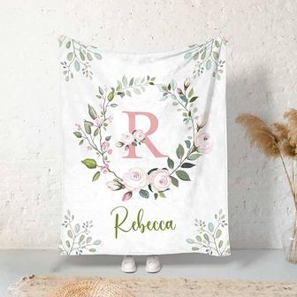 Custom Baby Blanket with Name for Boys Girls - Personalized Monogram Blankets with Flower for Kids Toddler - Customized Throw Blanket for Room Decor - Fuzzy & Fleece Plushing Baby Blanket - Thegiftio UK