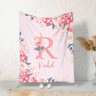 Custom Baby Blanket with Name for Girls Boys - Personalized Monogram Blankets with Flower for Kids Toddler - Customized Throw Blanket for Baby Adult - Fuzzy & Fleece Baby Blanket - Thegiftio UK