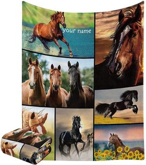 Custom Blanket with Name Personalized Throw Animal Horse Soft Fleece Blanket for Gifts - Thegiftio UK