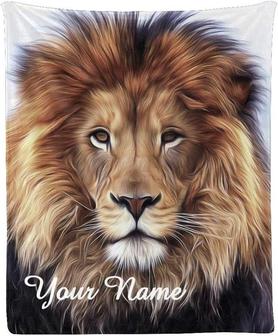 Custom Blanket with Name Text, Personalized Lion Animal Super Soft Fleece Throw Blanket for Couch Sofa Bed - Thegiftio UK