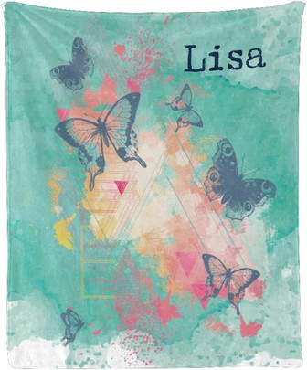 Custom Blanket with Name Text,Personalized Butterfly Super Soft Fleece Throw Blanket for Couch Sofa Bed - Thegiftio UK