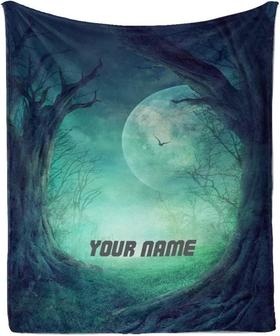 Custom Blanket with Name Text,Personalized Halloween Spooky Tree Super Soft Fleece Throw Blanket for Couch Sofa Bed - Thegiftio UK