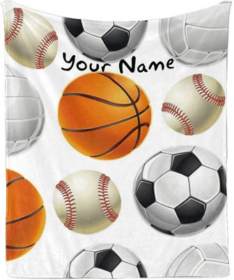 Custom Blanket with Name Text, Personalized Sport Balls Super Soft Fleece Throw Blanket for Couch Sofa Bed - Thegiftio UK