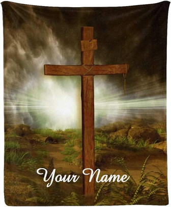 Custom Blanket with Name Text,Personalized Cross Art Super Soft Fleece Throw Blanket for Couch Sofa Bed - Thegiftio