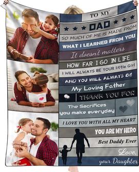 Custom Blanket with Photos Personalized Picture Blankets Gifts for Father - Fathers Day Birthday Gifts from Daughter - Thegiftio UK