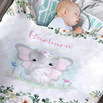Custom Elephant Throw Blanket for Kids with Name,Cute Personalized Monogram Flannel Blankets Super Soft Nursery Blanket for Baby Toddler - Thegiftio UK